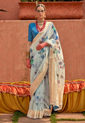 Monjolika Fashion Organza Printed Aqua Blue Contemporary Saree | Grocsy