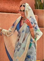 Monjolika Fashion Organza Printed Aqua Blue Contemporary Saree | Grocsy