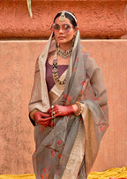 Monjolika Fashion Organza Printed Grey Contemporary Saree | Grocsy