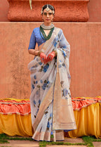 Monjolika Fashion Organza Printed Aqua Blue Contemporary Saree | Grocsy