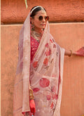 Monjolika Fashion Organza Printed Light Pink Contemporary Saree | Grocsy
