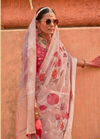 Monjolika Fashion Organza Printed Light Pink Contemporary Saree | Grocsy