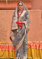 Monjolika Fashion Organza Printed Grey Contemporary Saree | Grocsy