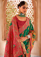 Monjolika Fashion Banarasi Silk Zari Green Contemporary Saree | Grocsy