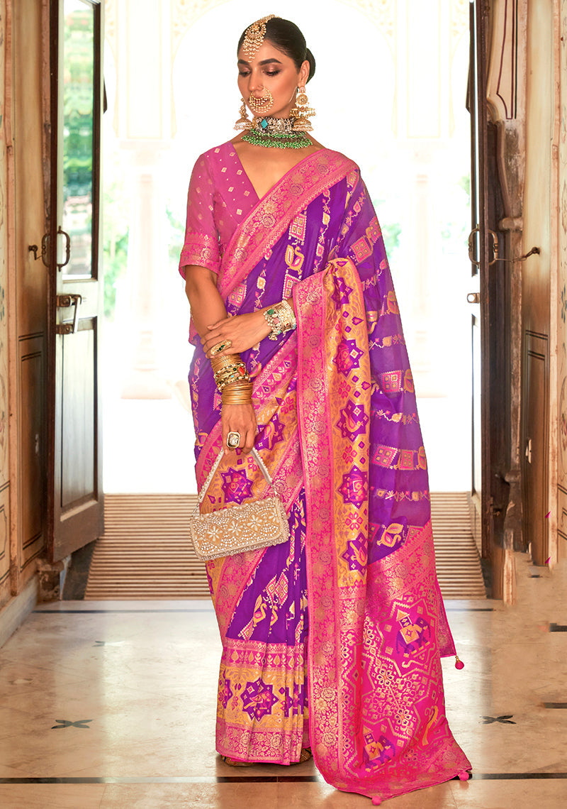 Monjolika Fashion Banarasi Silk Weaving Purple Designer Saree | Grocsy