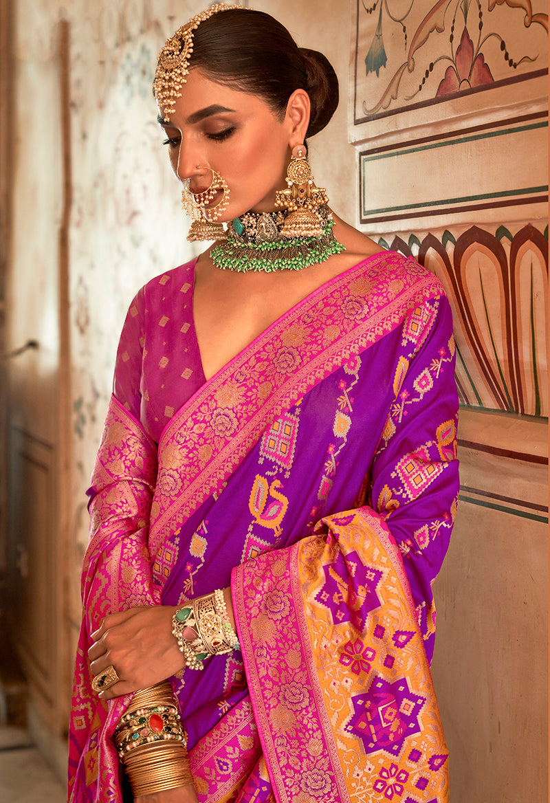 Monjolika Fashion Banarasi Silk Weaving Purple Designer Saree | Grocsy