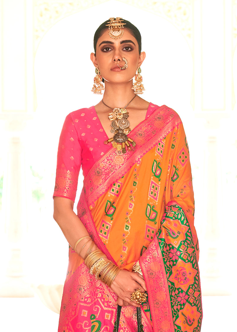 Monjolika Fashion Yellow Weaving Banarasi Silk Designer Saree | Grocsy