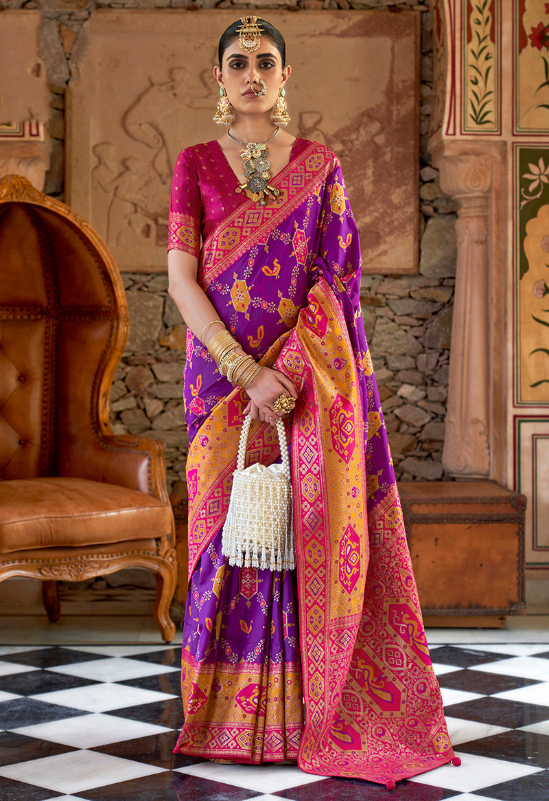 Monjolika Fashion Weaving Banarasi Silk Traditional Saree In Purple | Grocsy