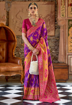 Monjolika Fashion Weaving Banarasi Silk Traditional Saree In Purple | Grocsy