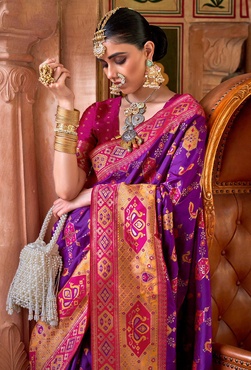 Monjolika Fashion Weaving Banarasi Silk Traditional Saree In Purple | Grocsy