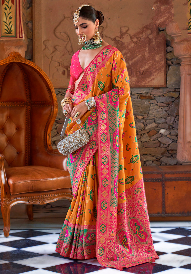 Monjolika Fashion Banarasi Silk Weaving Mustard Classic Saree | Grocsy