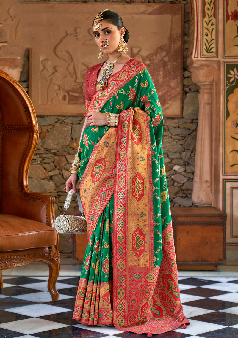 Monjolika Fashion Banarasi Silk Zari Green Contemporary Saree | Grocsy
