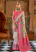 Monjolika Fashion Banarasi Silk White Weaving Traditional Saree | Grocsy