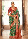 Monjolika Fashion Green Weaving Banarasi Silk Contemporary Saree | Grocsy