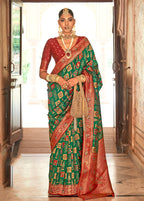 Monjolika Fashion Green Weaving Banarasi Silk Contemporary Saree | Grocsy