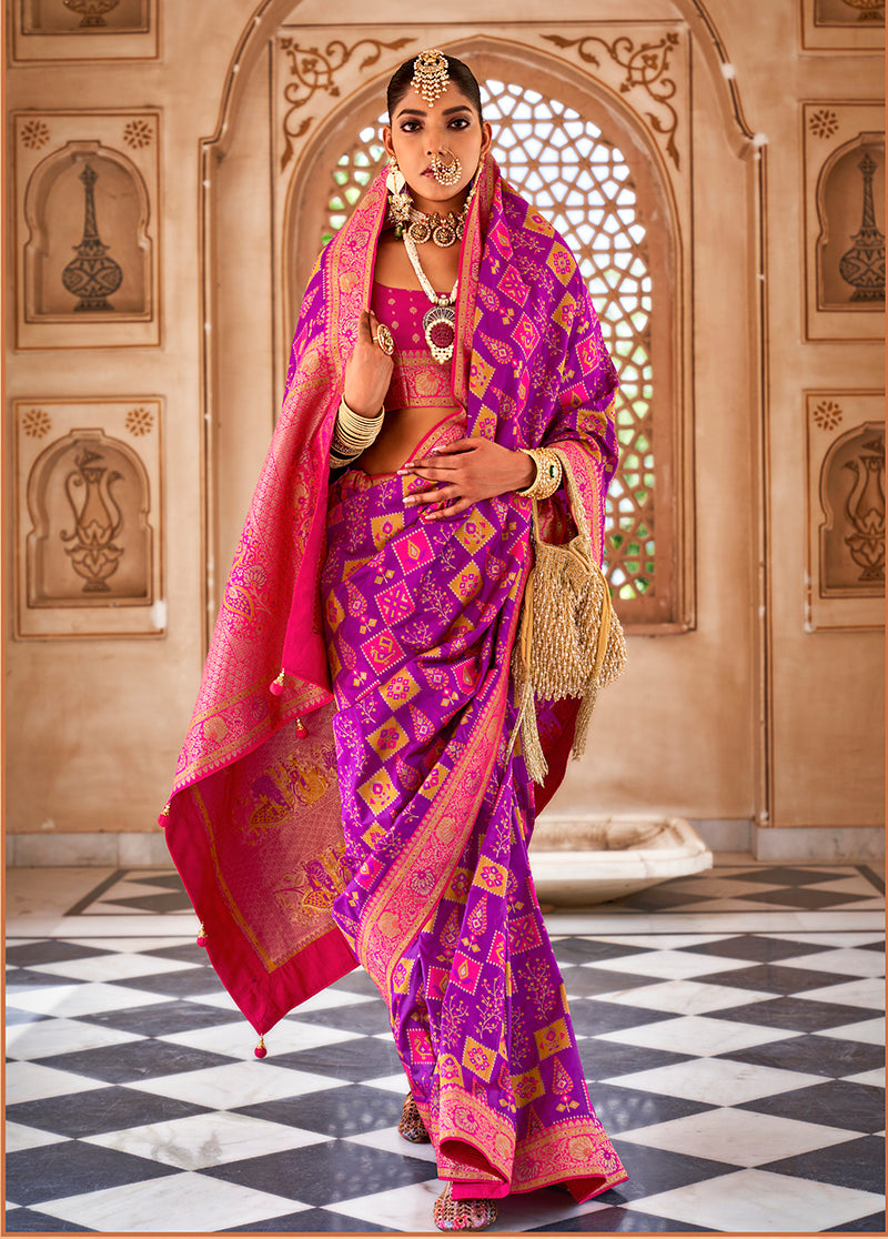 Monjolika Fashion Banarasi Silk Pink Weaving Classic Saree For Party | Grocsy