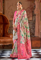 Monjolika Fashion White Banarasi Silk Weaving Traditional Saree | Grocsy