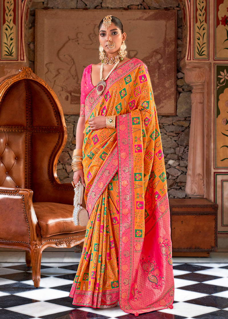 Monjolika Fashion Banarasi Silk Zari Mustard Trendy Saree | Grocsy