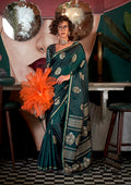Monjolika Fashion Weaving Zari Pure Satin Silk Traditional Saree In Dark Green | Grocsy