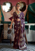 Monjolika Fashion Wine Weaving Zari Pure Satin Silk Designer Saree | Grocsy
