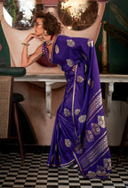 Monjolika Fashion Weaving Zari Pure Satin Silk Classic Saree In Purple | Grocsy