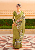 Monjolika Fashion Silk Olive Foil Print Classic Saree | Grocsy