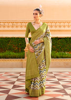 Monjolika Fashion Silk Olive Foil Print Classic Saree | Grocsy