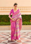 Monjolika Fashion Silk Magenta Foil Print Contemporary Saree | Grocsy