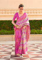Monjolika Fashion Silk Magenta Foil Print Contemporary Saree | Grocsy