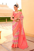 Monjolika Fashion Silk Peach Foil Print Trendy Saree | Grocsy