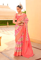 Monjolika Fashion Silk Peach Foil Print Trendy Saree | Grocsy