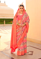 Monjolika Fashion Silk Peach Foil Print Trendy Saree | Grocsy
