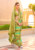 Monjolika Fashion Silk Olive Foli Print Classic Saree | Grocsy