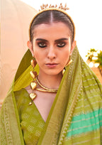 Monjolika Fashion Silk Olive Foli Print Classic Saree | Grocsy