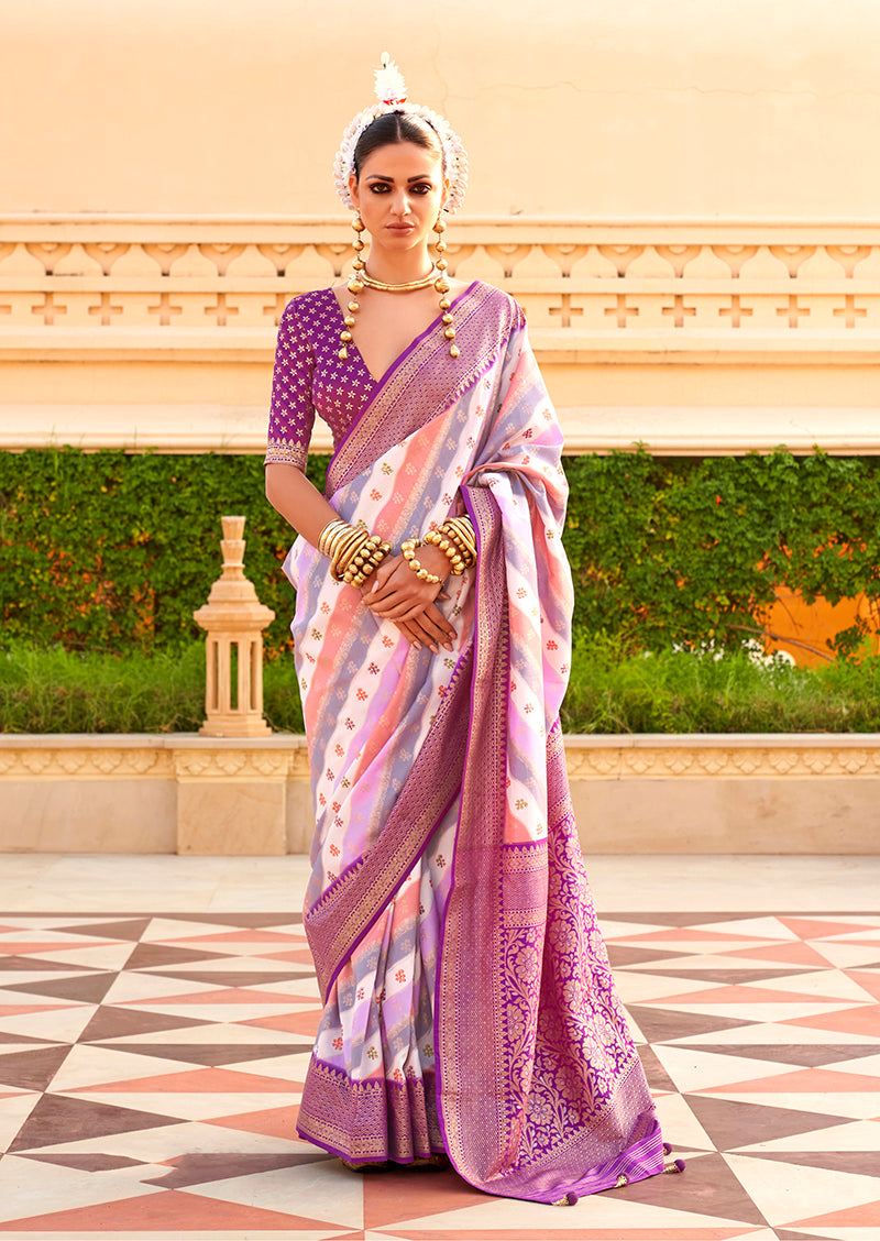 Monjolika Fashion Purple Silk Foliage Prints Contemporary Saree | Grocsy