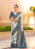 Monjolika Fashion Saree Foil Print Silk In Teal | Grocsy
