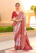 Monjolika Fashion Maroon Ceremonial Foliage Prints Trendy Silk Saree | Grocsy