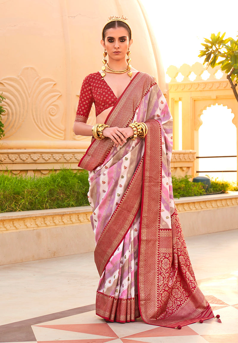 Monjolika Fashion Maroon Ceremonial Foliage Prints Trendy Silk Saree | Grocsy