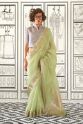 Monjolika Fashion Chiffon Weaving Light Green Designer Saree | Grocsy