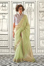 Monjolika Fashion Chiffon Weaving Light Green Designer Saree | Grocsy