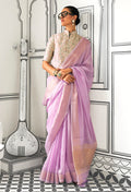 Monjolika Fashion Lavender Chiffon Weaving Trendy Saree | Grocsy