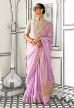 Monjolika Fashion Lavender Chiffon Weaving Trendy Saree | Grocsy