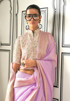 Monjolika Fashion Lavender Chiffon Weaving Trendy Saree | Grocsy