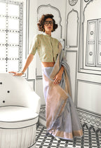 Monjolika Fashion Chiffon Grey Weaving Traditional Saree | Grocsy