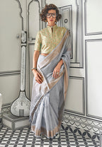 Monjolika Fashion Chiffon Grey Weaving Traditional Saree | Grocsy
