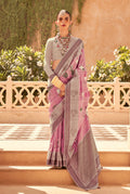 Monjolika Fashion Pink Raw Silk Foliage Prints Trendy Saree | Grocsy