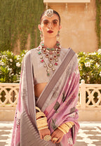 Monjolika Fashion Pink Raw Silk Foliage Prints Trendy Saree | Grocsy