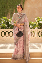 Monjolika Fashion Light Pink Foil Print Raw Silk Classic Saree | Grocsy