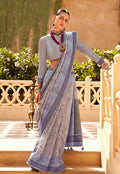 Monjolika Fashion Raw Silk Grey Foliage Prints Classic Saree | Grocsy