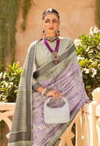 Monjolika Fashion Raw Silk Foliage Prints Lavender Traditional Saree | Grocsy